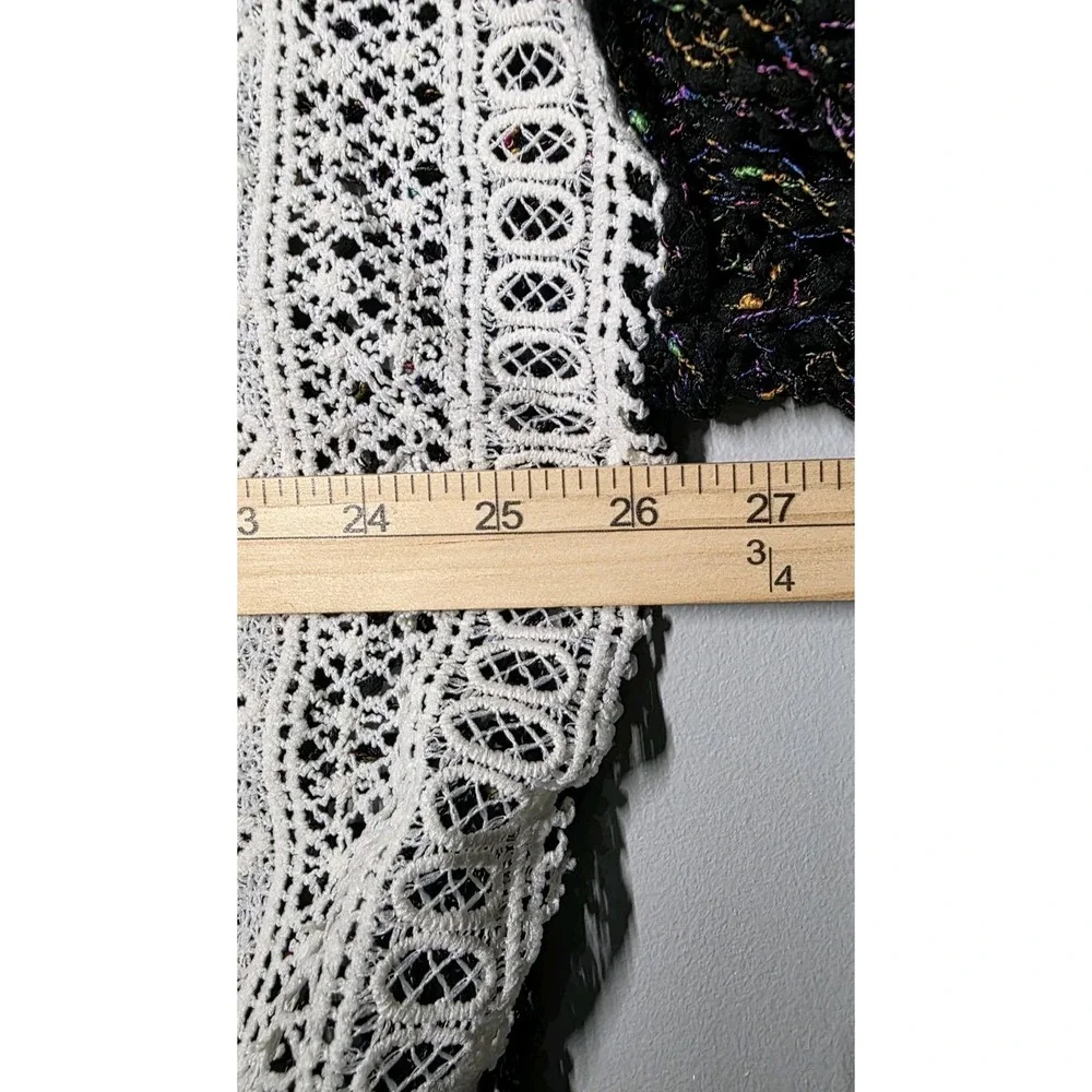 Pol Womens Sweater Ivory Lace And Black Multicolor V Neck
